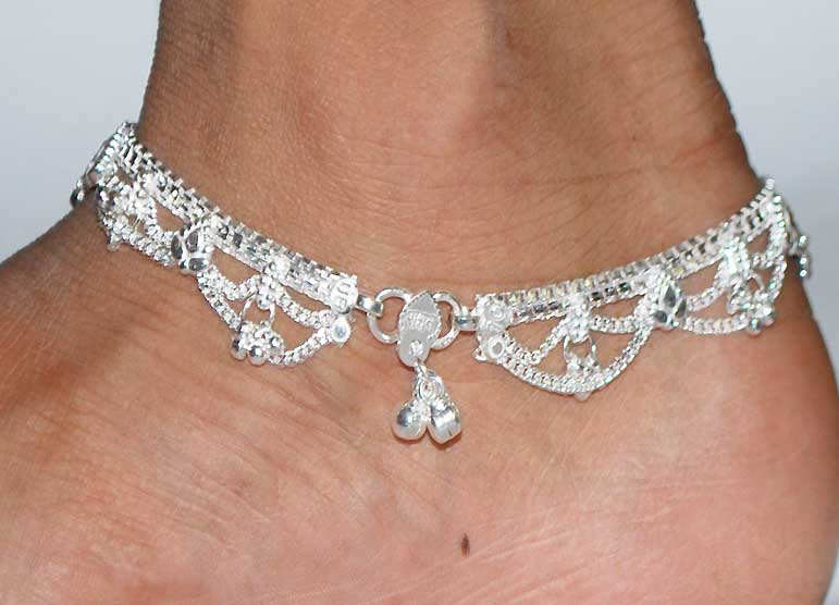 silver plain anklets